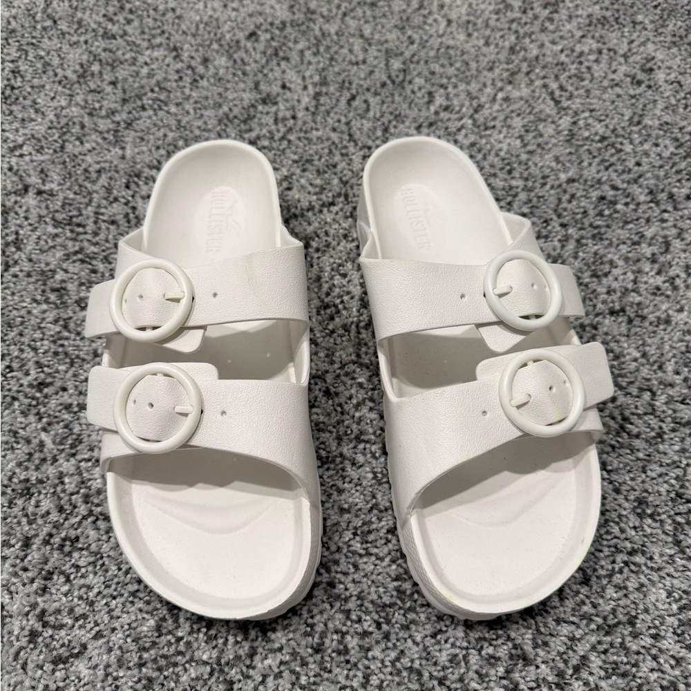 Hollister White Slide Sandals with Buckles